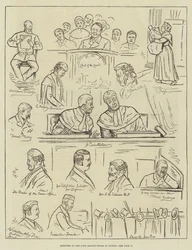 Sketches at the Land League Trials in Dublin (Grabado)