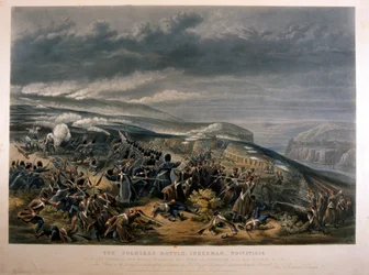Soldados en la Batalla de Inkerman durante la Guerra de Crimea, 5 de noviembre de 1854, 1855