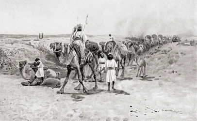 Salomón envía regalos a Hiram I, el rey fenicio de Tiro, de la Historia de las Naciones de Hutchinson, pub.1915