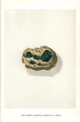 Esmeralda sudamericana en matriz, de "Precious Stones and Gems" de Edwin Streeter, Londres, George Bell & Sons
