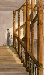 Escalera sur, Audley End House, finales del siglo XIX (acuarela sobre papel)