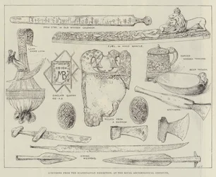 Especímenes de la Exposición Escandinava, en el Instituto Arqueológico Real (grabado)