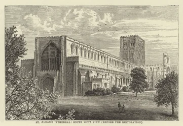 Catedral de St Albans, vista suroeste, antes de la restauración