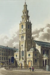 Iglesia de St. Clement Danes, pub. por Rudolph Ackermann 1816