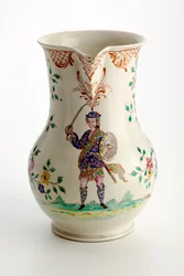 Jarra de Staffordshire decorada con figura en traje de las Tierras Altas, 1755
