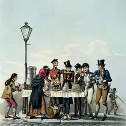 Desayuno en la calle grabado por G.Hunt, 1825