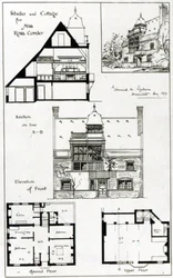 Estudio y cabaña para Miss Rosa Corder, de The British Architect, 3 de octubre de 1879