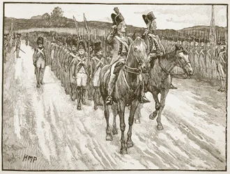 Rendición de Lord Cornwallis, York Town, 1781, ilustración de Cassells Illustrated History of England