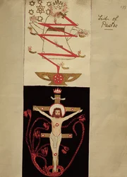 Diseños simbólicos en la tapa del Pastos en la bóveda de los Adeptos, c.1895