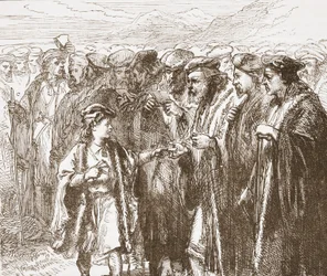 Taboritas seleccionando un pastor, ilustración de La Historia del Protestantismo por James Aitken Wylie (1808-1890), pub. 1878