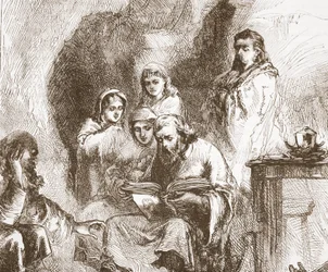 Taboritas adorando en una cueva, ilustración de La Historia del Protestantismo por James Aitken Wylie (1808-1890), pub. 1878