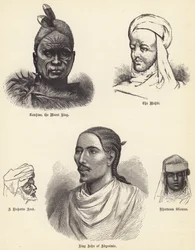 Tawhiao, el rey maorí, el Mahdi, un árabe Risharin, el rey Juan de Abisinia, mujer de Jartum (grabado)