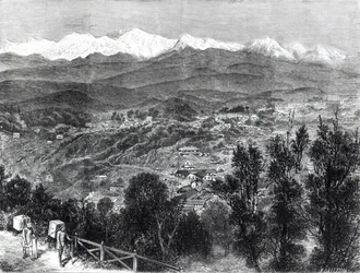 Cultivo del té en la India británica - Vista de Darjeeling desde el sur, 1876