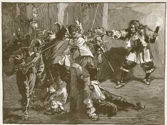 El asalto a John Coventry, ilustración de Cassells Illustrated History of England