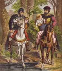 Los niños en el bosque (litografía a color)