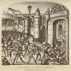 La batalla cerca de Caen que es conquistada por el rey de Inglaterra