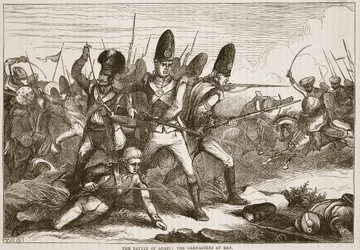 La Batalla de Arass: los Granaderos en la bahía, ilustración de Cassells Illustrated History of India de James Grant, pub. 1879