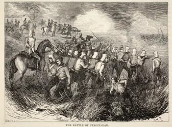 La Batalla de Ferozeshah, ilustración de la Historia Ilustrada de Inglaterra de Cassell
