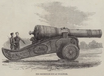 El cañón de Bhurtpoor en Woolwich (grabado)
