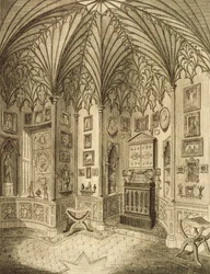 El gabinete, grabado por T. Morris, de Descripción de Strawberry Hill por Horace Walton, 1784