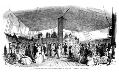 El Asentamiento de Canterbury, Nueva Zelanda - boceto a bordo del barco de emigrantes Randolph, 1850