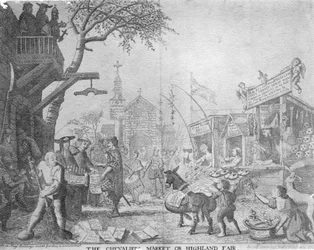 El mercado del caballero, o la feria de las tierras altas, publicado por George Bickham el Joven, 1745