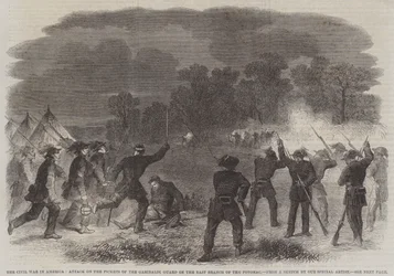 La Guerra Civil en América, Ataque a los piquetes de la Guardia Garibaldi en la rama este del Potomac (grabado)