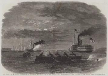 La Guerra Civil en América, cortando una Galería de Despacho Confederada en el Potomac cerca de Freestone Point (grabado)