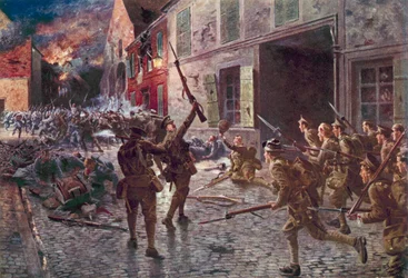 Los Guardias Coldstream en Landrecies, agosto de 1914