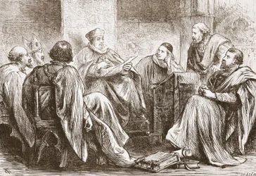 El Cónclave eligiendo al Emperador de Alemania, ilustración de La Historia del Protestantismo de James Aitken Wylie, pub. 1878