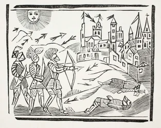 La conquista de Francia con la vida y las gloriosas hazañas de Eduardo el Príncipe Negro, ilustración de Chap-books of the Eighteenth Century de John Ashton, publicado en 1882