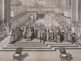 La coronación del rey Jacobo II (1633-1701) y su segunda esposa María de Módena (1658-1718), 1685
