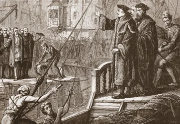 La partida de Erasmo de Basilea, ilustración de La Historia del Protestantismo de James Aitken Wylie, pub. 1878
