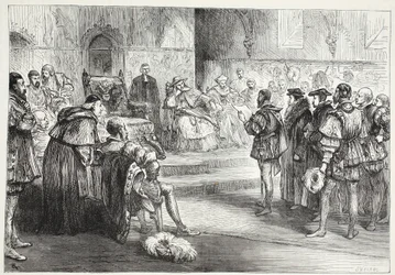 El Elector de Sajonia leyendo la protesta en la Dieta de Espira, ilustración de La Historia del Protestantismo de James Aitken Wylie, pub. 1878
