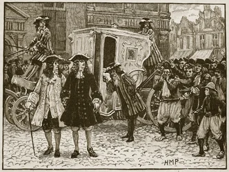 El plenipotenciario inglés insultado en las calles de Utrecht, 1712, ilustración de Cassells Illustrated History of England