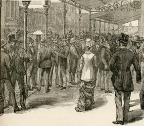 El intercambio en el Salón de Comercio, Collins Street, Melbourne, de 