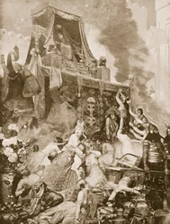 La caída de Nínive, ilustración de la Historia de las Naciones de Hutchinson, c.1910-15