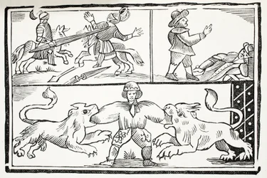 La famosa historia del valiente aprendiz de Londres, ilustración de Chap-books del Siglo XVIII de John Ashton, pub. 1882