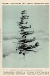El avión biplaza más rápido del país: Demonios volando en formación de escalón derecho, de The Illustrated London News Royal Naval and Military Number, 20 de julio de 1935