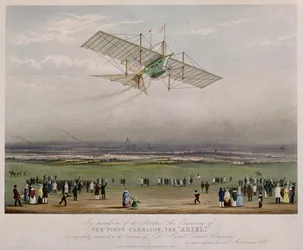 La Máquina Voladora, el Ariel, de diseños preparados por W.S. Henson en 1842, publicado por Ackermann & Co., 1843