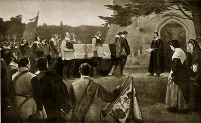 El funeral de John Hampden, 1643, ilustración de la Historia de la Nación Británica de Hutchinson, c.1923