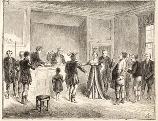 La mano y las tijeras, un caso ante el Tribunal de Pie-Poudre, de un dibujo fechado en 1811
