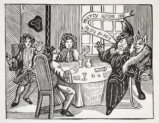 La historia del Dr. John Faustus, ilustración de Chap-books of the Eighteenth Century por John Ashton, pub. 1882