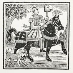 La historia de Guy, Conde de Warwick, ilustración de Chap-books del Siglo XVIII de John Ashton, pub. 1882