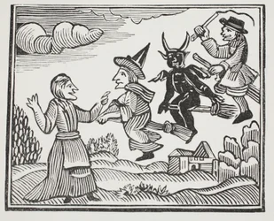 La historia de Madre Shipton, ilustración de Chap-books del Siglo XVIII de John Ashton, pub. 1882
