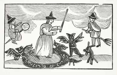 La historia de Madre Shipton, ilustración de Chap-books del Siglo XVIII de John Ashton, pub. 1882