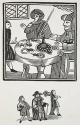 La historia de Sir Richard Whittington, tres veces alcalde de Londres, ilustración de Chap-books del siglo XVIII de John Ashton, pub. 1882