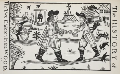 La historia de los dos niños en el bosque, ilustración de Chap-books del siglo XVIII de John Ashton, pub. 1882