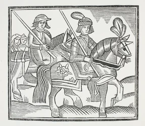 La historia de la vida y muerte de ese noble caballero Sir Bevis de Southampton, ilustración de Chap-books del Siglo XVIII de John Ashton, pub. 1882
