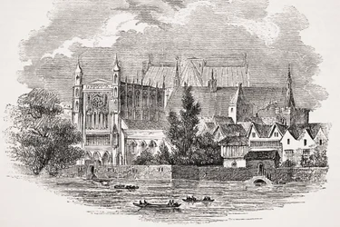 Las Casas del Parlamento desde el río en la época de John Hampden, de 